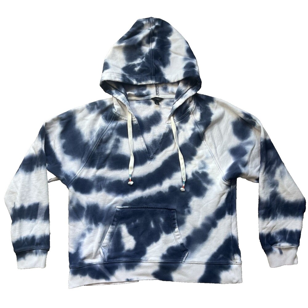 J. Crew Womens Size Large Tie Dye V-Neck Drawstring Hoodie Original Cotton Terry